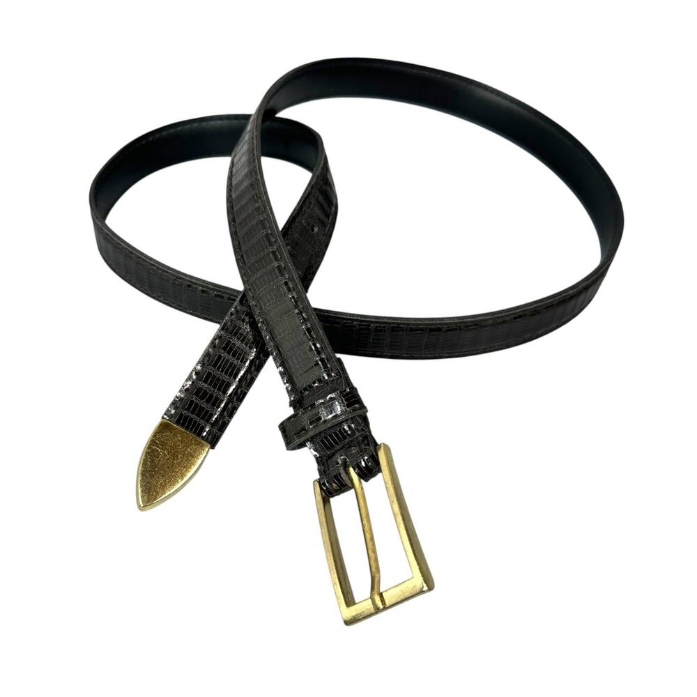 Dress Belt Slim Womens Size 12 Black Gold Tone Buckle Classic PVC